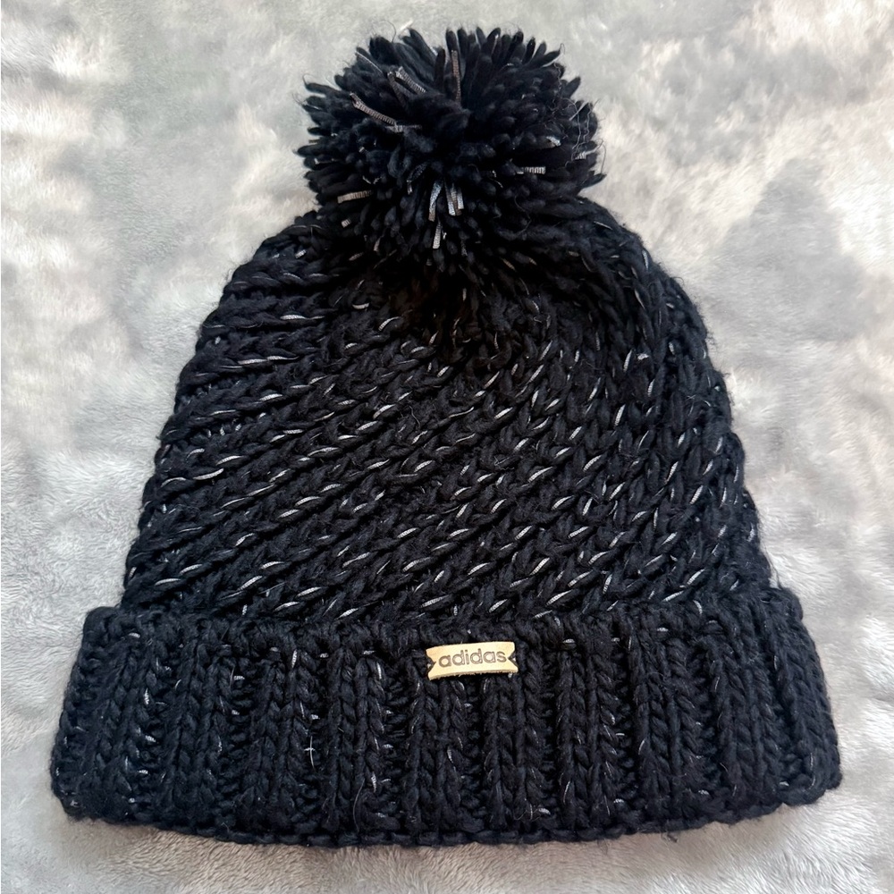 Adidas Black Cable Knit Beanie with Pom - Picture 1 of 2